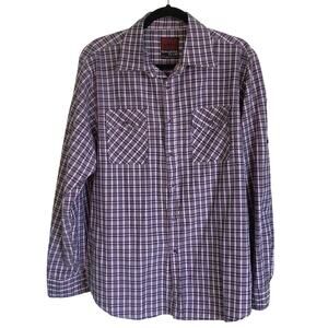 Sahara Club Men's Size Large Purple Plaid Long Sleeve Button Down Shirt Pockets